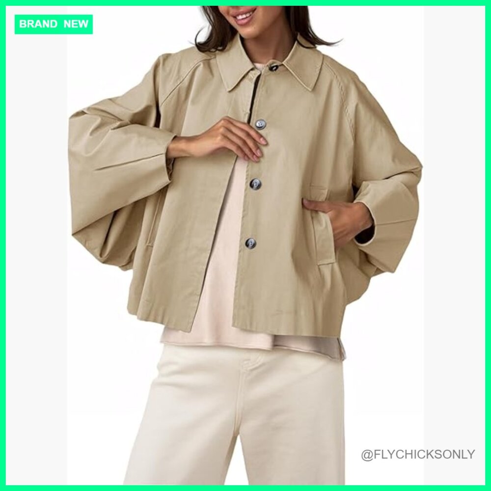 Polyester Cropped Jacket With Batwing Sleeves But… - image 1